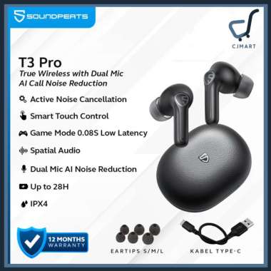 SoundPEATS T3 Pro True Wireless with Dual Mic AI Call Noise Reduction