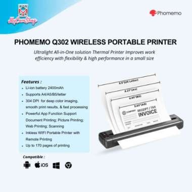 PHOMEMO Q302 PORTABLE PRINTER ULTRALIGHT WIRELESS THERMAL 300DPI A4
