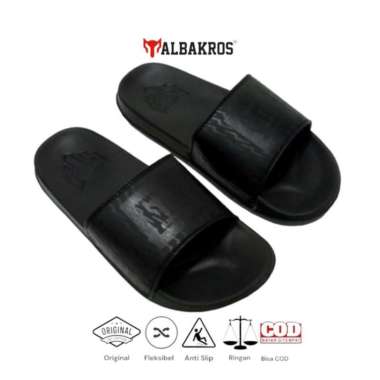 Albakros - Sandal Selop Pria Vintage Logo Allblack Hitam Series 41 Vintage /Hitam