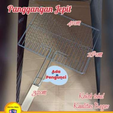 Alat Panggang Jepit Panggangan Ikan Stainless Steel Gagang Kayu