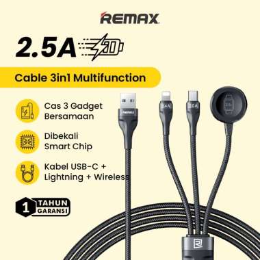 Kabel data 3 In 1 Remax with Smartwatch Cable 2.4A 3in1 Multifunctional Cable USB-A to Lightning - U