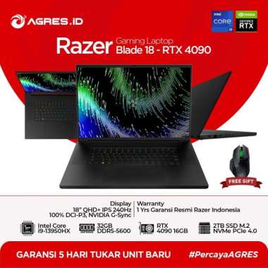 Razer Blade 18 Laptop Gaming i9-13980HX RTX 4090 64GB 2TB SSD 18" QHD+ 240Hz Hitam