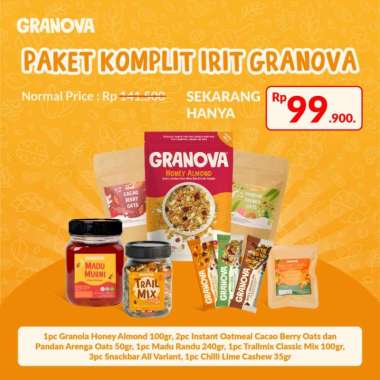 Granova - Paket Komplit Irit (1 pc Granola Honey Almond 100gr, 3 pc Snackbar, 1pc Madu Randu 240gr,