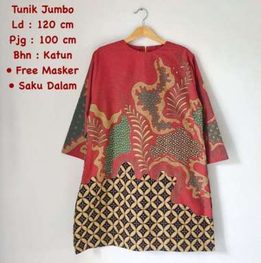TUNIK JUMBO Blouse Batik Blus Batik Bahan Katun Cabut Warna Marun
