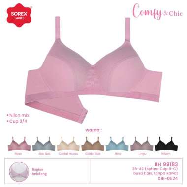 Sorex Bra Tanpa Kawat Busa Tipis Kait 3 Cup B Nilon Mix Bra Harian BH 99183 Size 40 Ungu