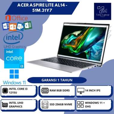 LAPTOP BARU ACER ASPIRE LITE AL14 INTEL CORE I3-1215U INTEL UHD RAM 8GB DDR5 SSD 256GB NVME 14INCH I
