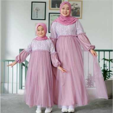 Kiukiu Gamis Couple Ibu dan Anak Faliha Dress Couple - Gamis Ibu Anak 3-6 Tahun Ukuran S M Bahan Sat