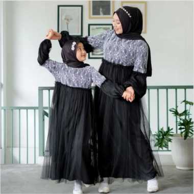 Kiukiu Gamis Couple Ibu dan Anak Faliha Dress Couple - Gamis Ibu Anak 3-6 Tahun Ukuran S M Bahan Sat