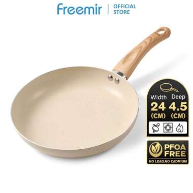Freemir Wajan Penggorengan 24cm Warna Krem Beige Anti Lengket dengan gagang serat kayu