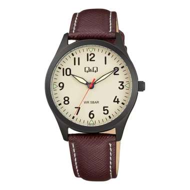 JAM TANGAN ANALOG PRIA Q&Q ORIGINAL QNQ Q76 B004PY QQ Q76B-004PY STRAP KULIT COKLAT NG