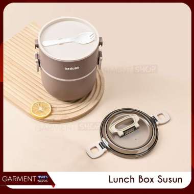 Tempat Makan Model Bulat Wadah Bekal Makanan 2 Susun Rantang Tutup Rapat Merek Beduso BUBBLEWRAP 1 S