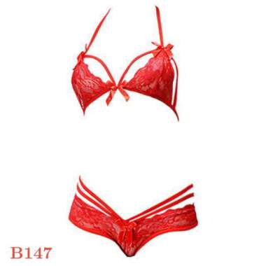 Manmu Allure B147 Bra Set Bralette Pakaian Dalam Wanita Seksi BH Halter Merah CD Merah