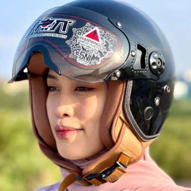 Helm Dewasa JPN Hijab Kaca Pilot Riben Vintage Retro Klasik Half Face Pria Wanita Solid Pastel Putih