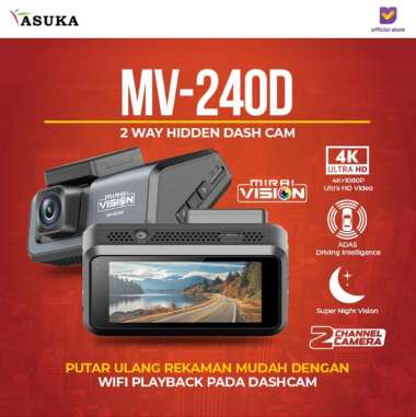 Mirai Vision Dashcam MV 240 DVR 4K 2-Channel Garansi Resmi SD Card 64 GB
