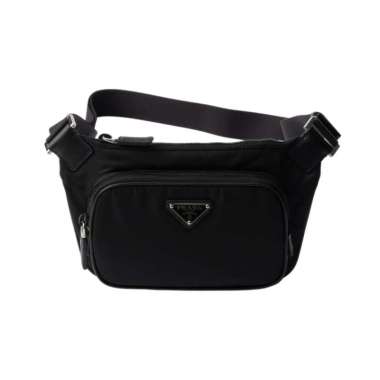 Prada Triangle Logo Re-Nylon and Saffiano Leather Belt Bag Black Black