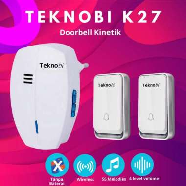 Teknobi Bel Rumah Kinetik K27 Wireless Bell Tanpa Baterai Multimelody Waterproof 1 Recv + 2 Trans