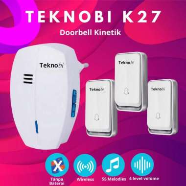 Teknobi Bel Rumah Kinetik K27 Wireless Bell Tanpa Baterai Multimelody Waterproof 1 Recv + 3 Trans