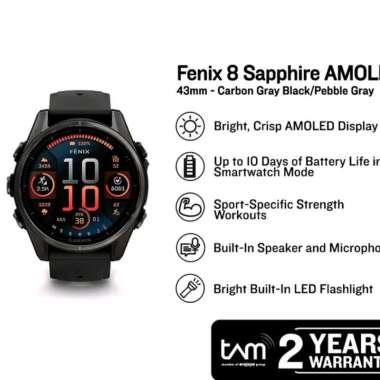 GARMIN Fenix 8 Sapphire Amoled 43 mm Ultimate GPS Multisport Smartwatch Garansi TAM carbon gray
