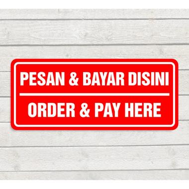 Sticker Order & Pay Here Vinyl Stiker Pesan dan bayar disini 10 x 23,5 cm Merah