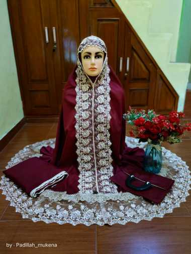 MUKENA DEWASA JUMBO KD TILE MUKENA ANDIN IKATAN CINTA RENDA MAWAR DOUBLE TILE MARUN