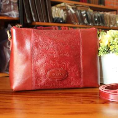 TAS KULIT ASLI SLEMPANG MODEL NAOMI KULIT SAPI MOTIF BATIK / FREE GRAVIR NAMA DI TAS MERAH BATIK