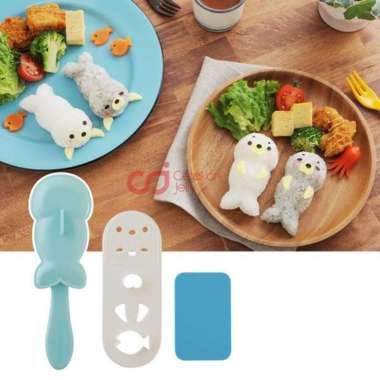 Cetakan Jelly Cetakan Nasi Bento Baby Walrus Anjing Laut 3D Rice Mold with Cutter Warna Random