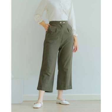 Aldary Pants | Celana Kulot Wanita Linen Pinggang Karet dan Kancing ARMY