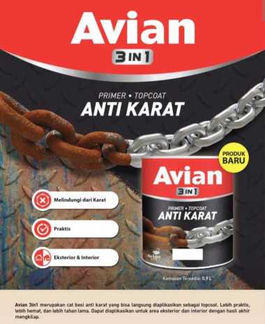 cat avian anti karat 3 in 1 1 kg, cat meni (cat dasar), cat anti karat, cat besi avian 3 in 1 putih