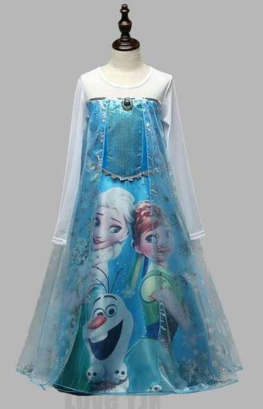 BAJU DRESS KOSTUM FROZEN GAMBAR ELSA DAN ANNA - 110