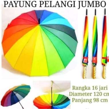 Payung golf jumbo besar motif pelangi 12 warna rainbow kuat dan kokoh murah payung 16 jari payung be