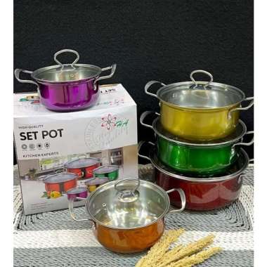 Panci stainless isi 5 warna haha/panci pelangi/panci beranak/panci 1 set isi 5/panci warna tebal Pak