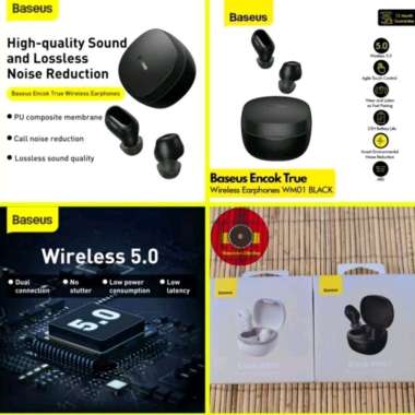 Baseus Encok WM01 WM-01 TWS True Wireless Earbuds Bluetooth Earphone Headset Hitam