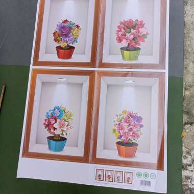 4 pcs stiker wallpaper Dinding 3D motif bunga dalam bingkai