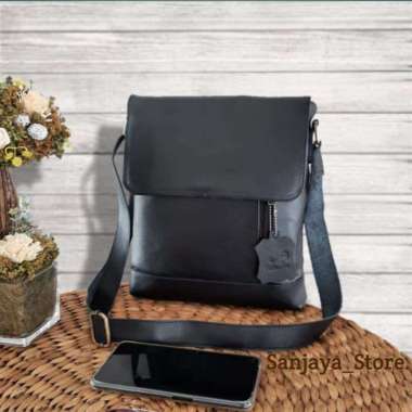 VERISH Tas Selempang Pria 100% ORIGINAL Kulit Asli Garut Pull up Premium Classic Elegan Hitam