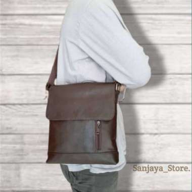 VERISH Tas Selempang Pria 100% ORIGINAL Kulit Asli Garut Pull up Premium Classic Elegan Cokelat