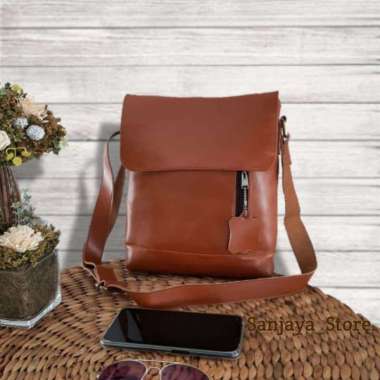 VERISH Tas Selempang Pria 100% ORIGINAL Kulit Asli Garut Pull up Premium Classic Elegan Tan