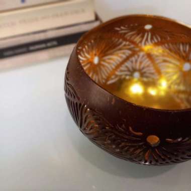 Tempat Lilin Batok Kelapa Prada Silver dekorasi meja GOLD PRADA