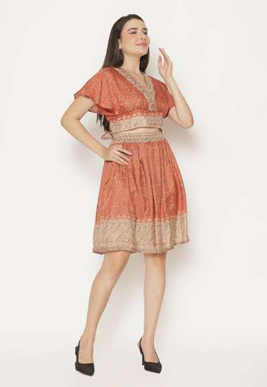 Etniq Craft Minji CropTop Set Rok Batik Viscose-Orange