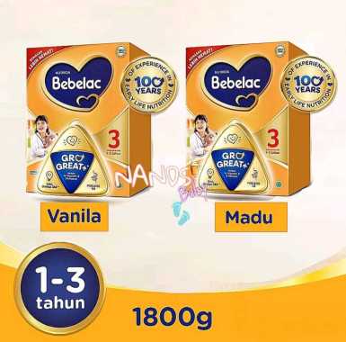 Bebelac 3 Vanila Madu Susu Pertumbuhan Bubuk 1800 gr Vanila