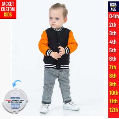 JAKET ANAK VARSITY POLOS ( HITAM ORANGE ) JACKET KIDS BASEBALL CUSTOM POLOS 0-1 tahun