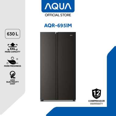 Aqua Elektronik AQR-695IM(GB) Kulkas SBS, Warna hitam dengan material pintu Anti bacterial Metal doo