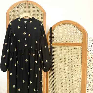 ZS OLIVIA MIDI DRESS CRINKLE BUNGA BY SHEMANGAT ID/BLOUSE VINTAGE CRINKLE BUNGA LENGAN PANJANG OLV B