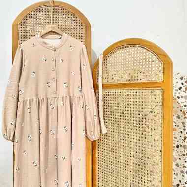 ZS OLIVIA MIDI DRESS CRINKLE BUNGA BY SHEMANGAT ID/BLOUSE VINTAGE CRINKLE BUNGA LENGAN PANJANG OLV N