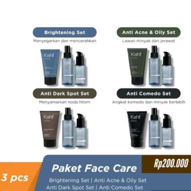 KAHF PAKET BASIC FACE CARE 3 pcs ( facewash, toner, serum ) Mencerahkan Jerawat Komedo Kusam Kering 