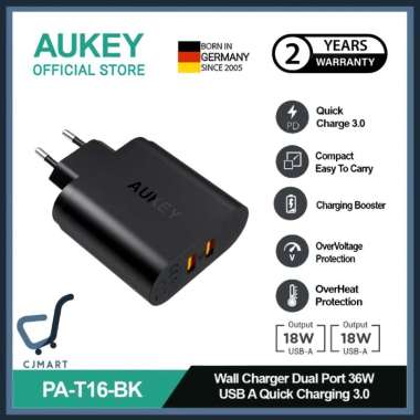 AUKEY Charger Dual Port USB A Quick Charge 3.0 36W PA-T16 Black