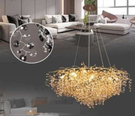 FL 1356 LAMPU GANTUNG KRISTAL ISLAND 120CM MODEL AKAR RANTING MODERN GOLD