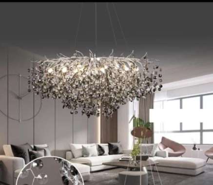 FL 1356 LAMPU GANTUNG KRISTAL ISLAND 120CM MODEL AKAR RANTING MODERN SILVER