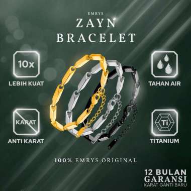Emrys Premium Bracelet ZAYN Real Titanium GELANG Anti Karat Pria Wanita 19CM BLACK