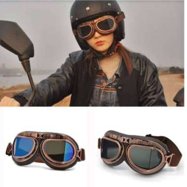 vintage Aviator pilot goggles kacamata motor helmet retro helm sepeda