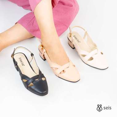 SEIS Glory Mules Heels Wanita | Slingback Hak 3 cm 40 IVORY